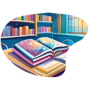 Illustration of books in a library