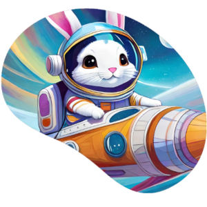 A rabbit riding a rocket